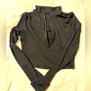 Black and brown zip up crop tops